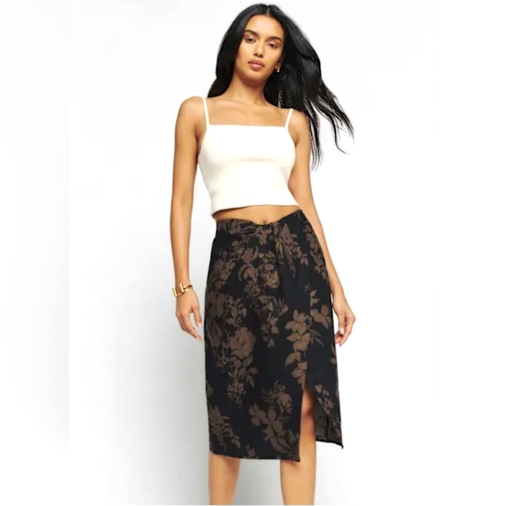 Reformation Petites Hazel Linen Skirt Night Garden - Size 4P
